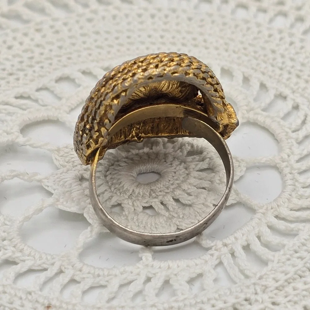 Vintage Purple Rope Cocktail Ring Rhinestone Adjustable Gold Tone Costume 6.5